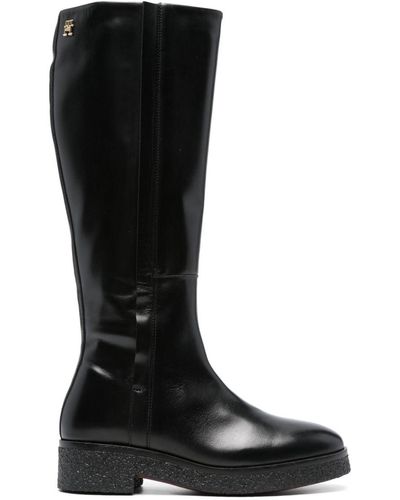 Tommy Hilfiger Round-toe Leather Boots - Black