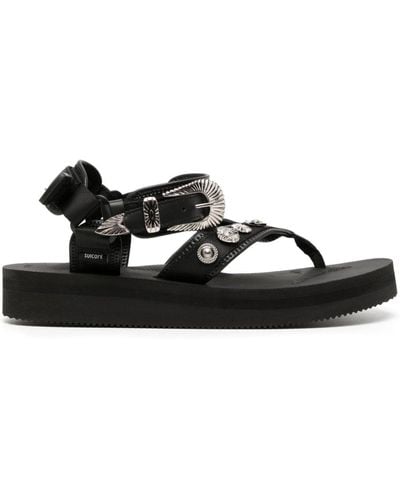 Suicoke Stud-embellished T-bar Strap Sandals - Black