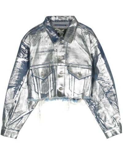 Doublet Foiled Cropped Denim Jacket - Blue