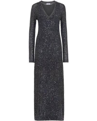 Brunello Cucinelli Sequin-embellished V-neck Maxi Dress - Black