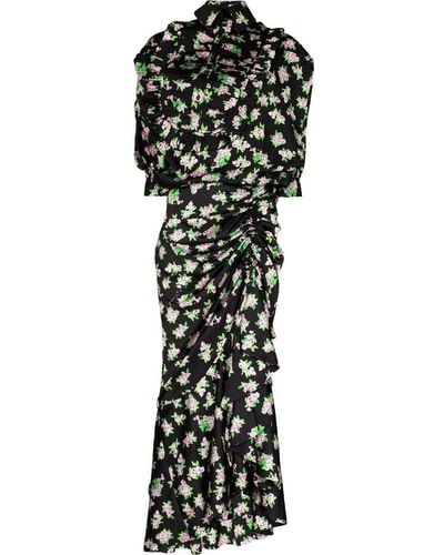 Natasha Zinko Robe Pixel longue drapée à fleurs - Noir