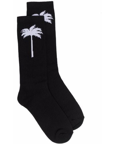 Palm Angels Intarsia-logo Socks - Black