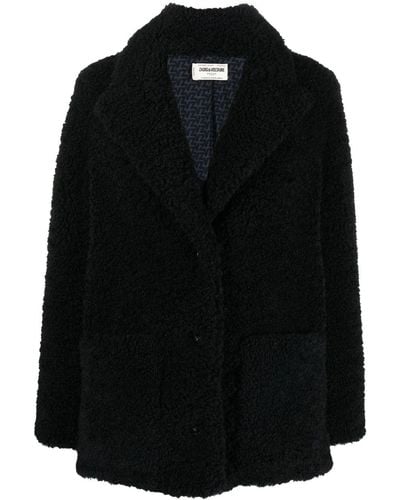Zadig & Voltaire Double-breasted Faux Shearling Coat - Black