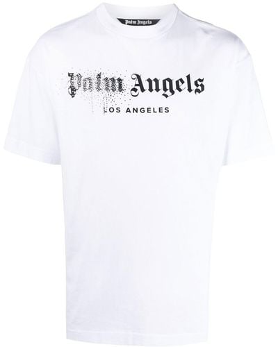 Palm Angels Rhinestone Sprayed Logo-print T-shirt In White
