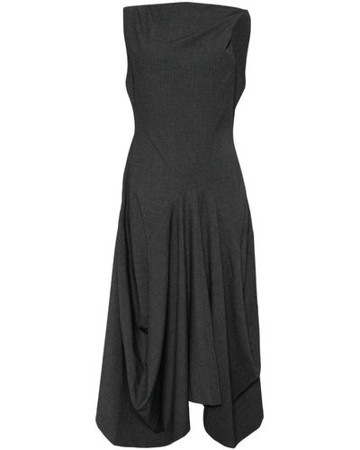 Goen.J Twisted-shoulder Structured Draping Midi Dress - Black