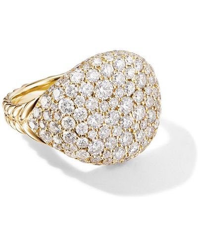 David Yurman 18kt Yellow Gold Chevron Pavé Diamond Pinky Ring - Metallic