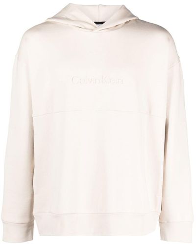 Calvin Klein Logo-embroidered Panelled Hoodie - Natural