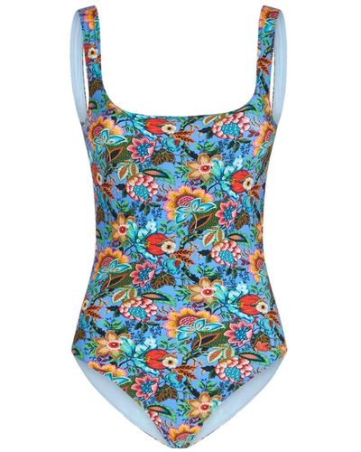 Etro Rückenfreier Badeanzug mit Bouquet-Print - Blau