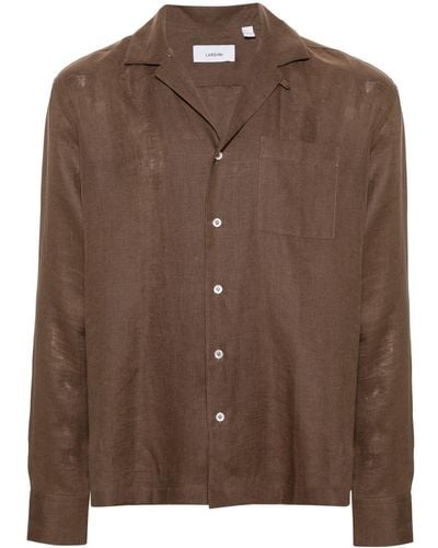 Lardini Camp-collar Linen Shirt - Brown