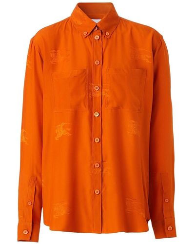 Burberry Camisa con logo bordado y manga larga - Naranja