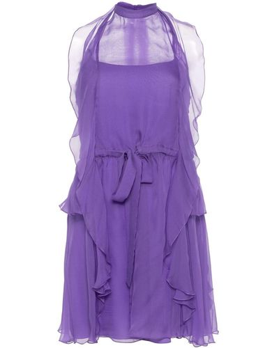 Alberta Ferretti Ruffled Halterneck Mini Dress - Purple