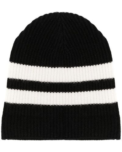 Cashmere In Love Striped Ribbed-knit Beanie - Black