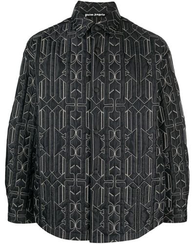 Palm Angels Shirtjack Met Monogram - Zwart