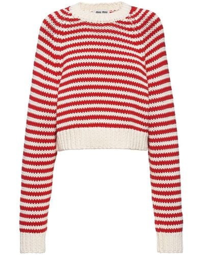 Miu Miu Stripe-print Knitted Sweater - Red