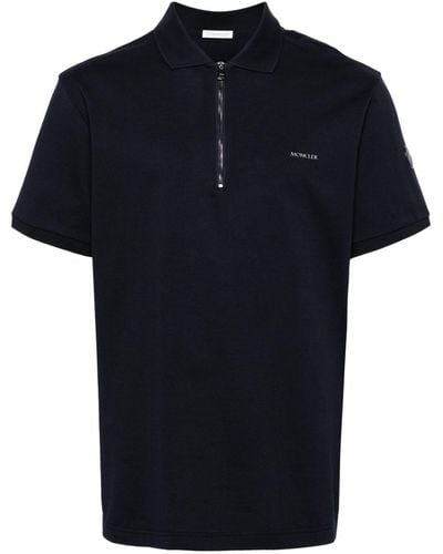 Moncler Logo-patch Cotton Polo Shirt - Blue