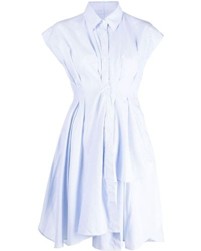 JNBY Ruffled Fitted-waist Cotton Dress - Blue