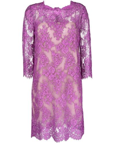 Ermanno Scervino Semi-sheer Lace Shift Dress - Purple