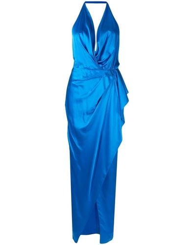 Michelle Mason Robe longue satinée à dos-nu - Bleu