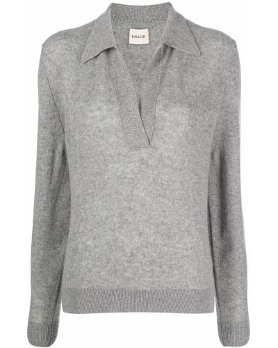 Khaite Long-Sleeved Knitted Polo Shirt - Gray