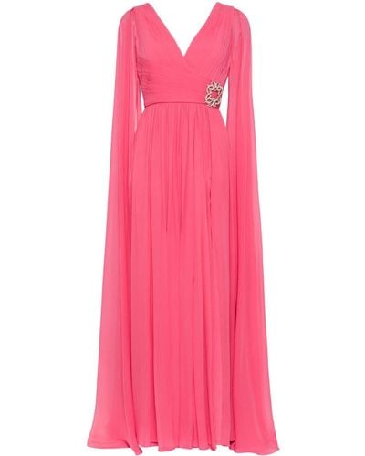 Elie Saab V-neck Chiffon Silk Gown - Pink