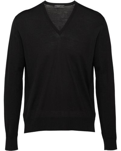 Prada Knitted V-neck Jumper - Black