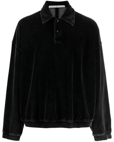 Alexander Wang Logo-embossed Polo-collar Sweatshirt - Black