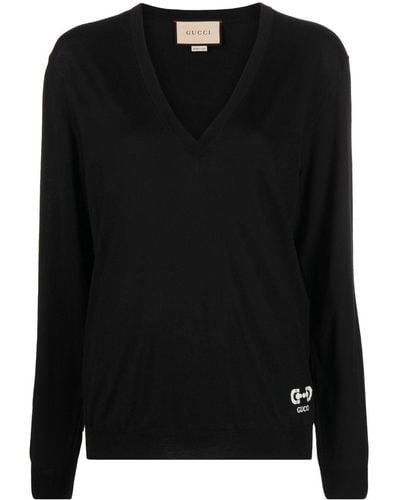 Gucci V-neck Wool Sweater - Black