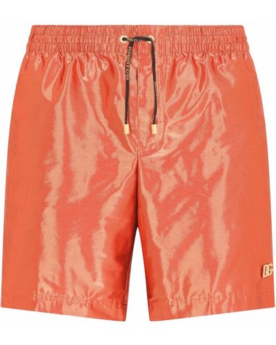 Dolce & Gabbana Metallic Drawstring Swim Shorts - Orange