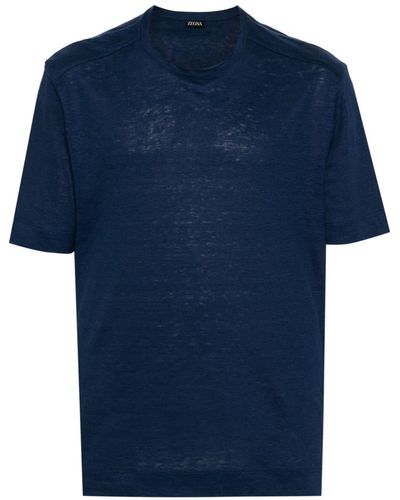 Zegna Tonal Stitching Linen T-shirt - Blue