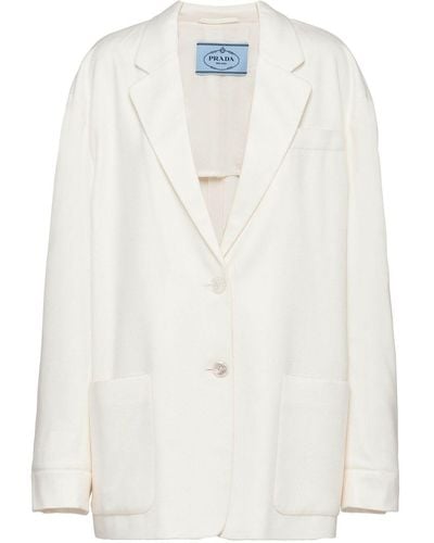 Prada Manteau en cachemire à coupe droite - Blanc
