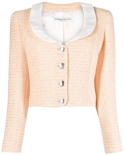 Alessandra Rich Sequin-embellished Tweed Cropped Jacket - White