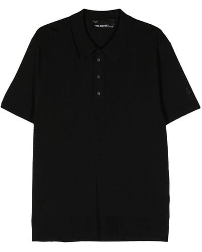 Neil Barrett Logo-embroidered Fine-knit Polo Shirt - Black
