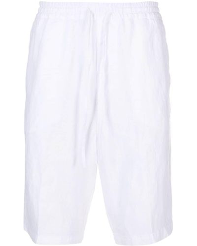 120% Lino Mid Waist Linnen Bermuda Shorts - Wit