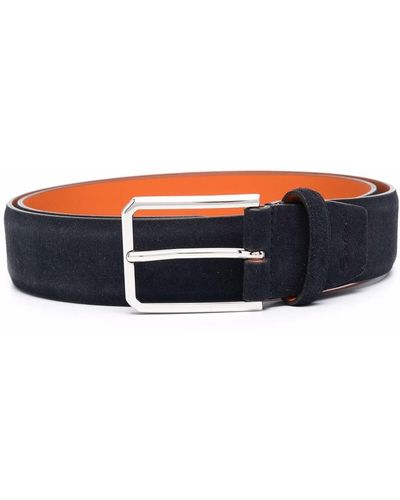 Santoni Suede-leather Belt - Blue