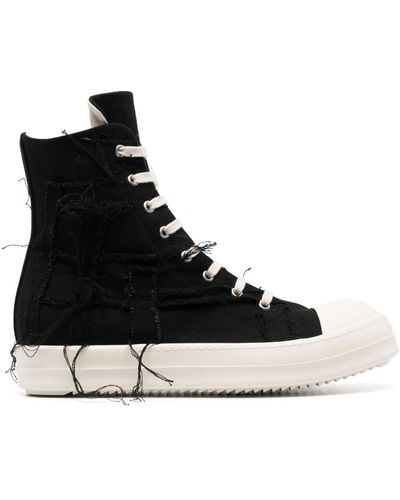 Rick Owens Distressed-effect Lace-up High-top Sneakers - Black