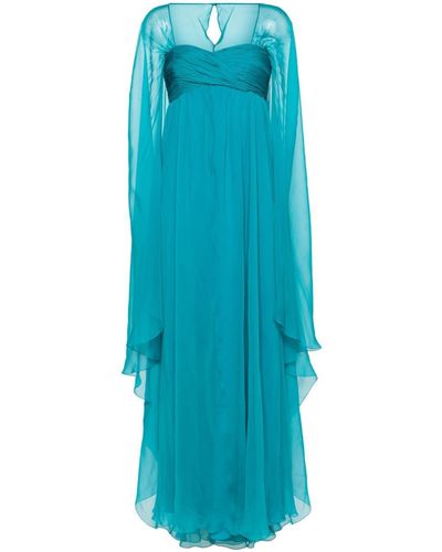 Alberta Ferretti Cape-design Chiffon Gown - Blue