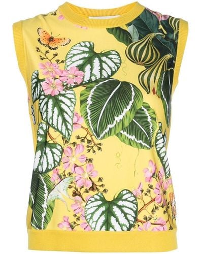 Oscar de la Renta Botanical-print Knitted Vest - Yellow