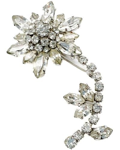 JENNIFER GIBSON JEWELLERY Vintage Navette Crystal Stemmed Flower Brooch 1950s - White