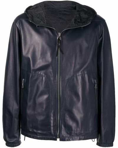 Ferragamo Hooded Leather Jacket - Blue