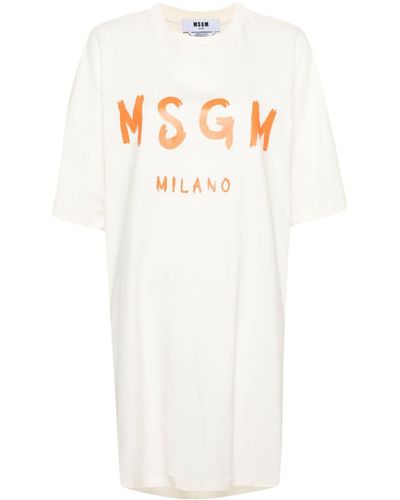 MSGM Vestido estilo camiseta con logo estampado - Blanco