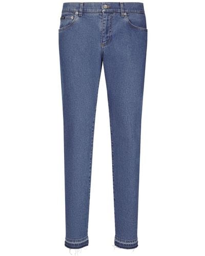 Dolce & Gabbana Slim-cut Logo-patch Jeans - Blue