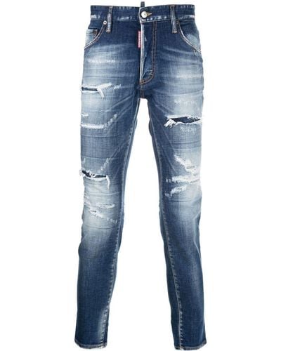 DSquared² Taps Toelopende Denimblauwe Jeans Met Distressed-effect