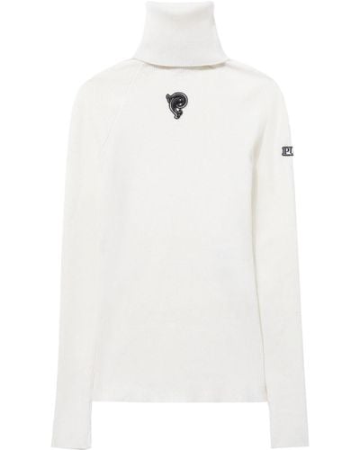 Emilio Pucci Logo-appliqué Virgin-wool Ribbed Jumper - White