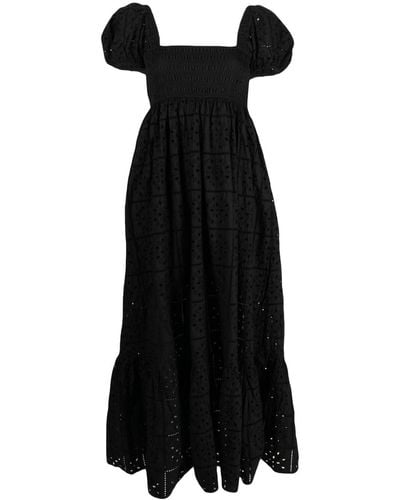 Ganni Broderie Anglaise Organic-cotton Maxi Dress - Black