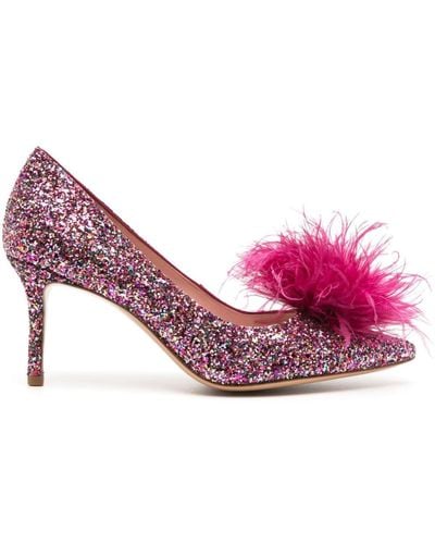 Kate Spade 80mm Feather-detailing Glitter Court Shoes - Pink