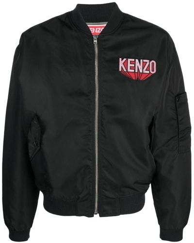KENZO Veste bomber en coton à patch logo - Noir