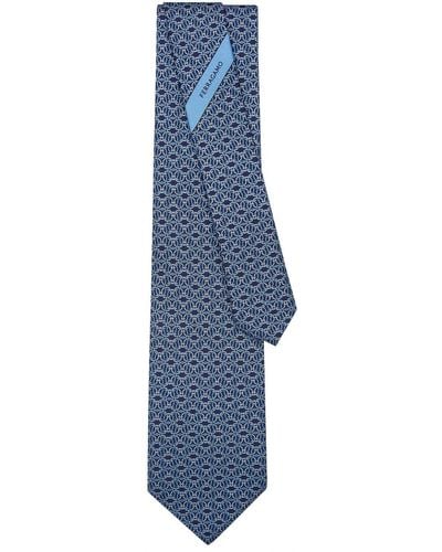 Ferragamo Corbata con estampado Gancini - Azul