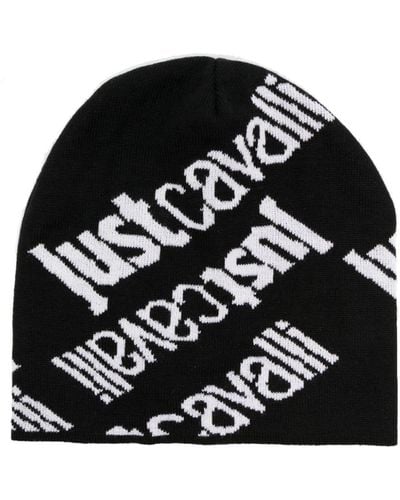Just Cavalli Intarsien-Mütze mit Logo - Schwarz