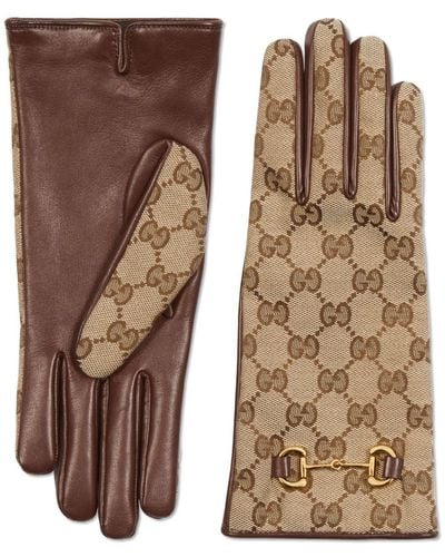 Gucci GG Canvas Gloves With Horsebit - Bruin