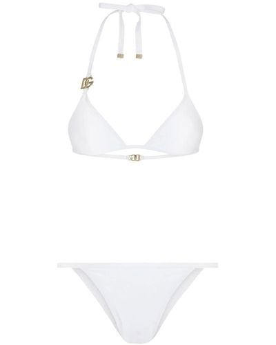 Dolce & Gabbana Set bikini a triangolo con placca logo - Bianco